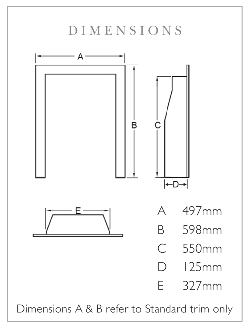 Verine Midas HE High Efficiency Gas Fire Dimensions